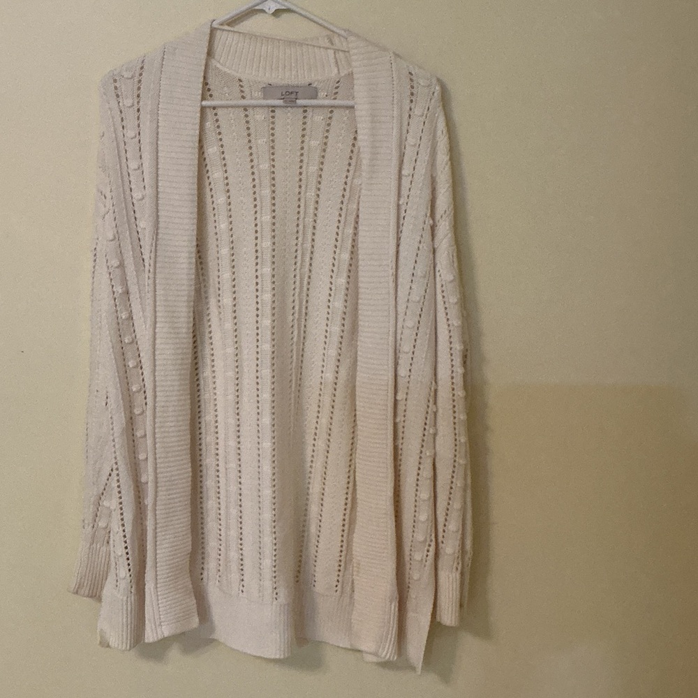 LOFT Cream Open-Knit Cardigan